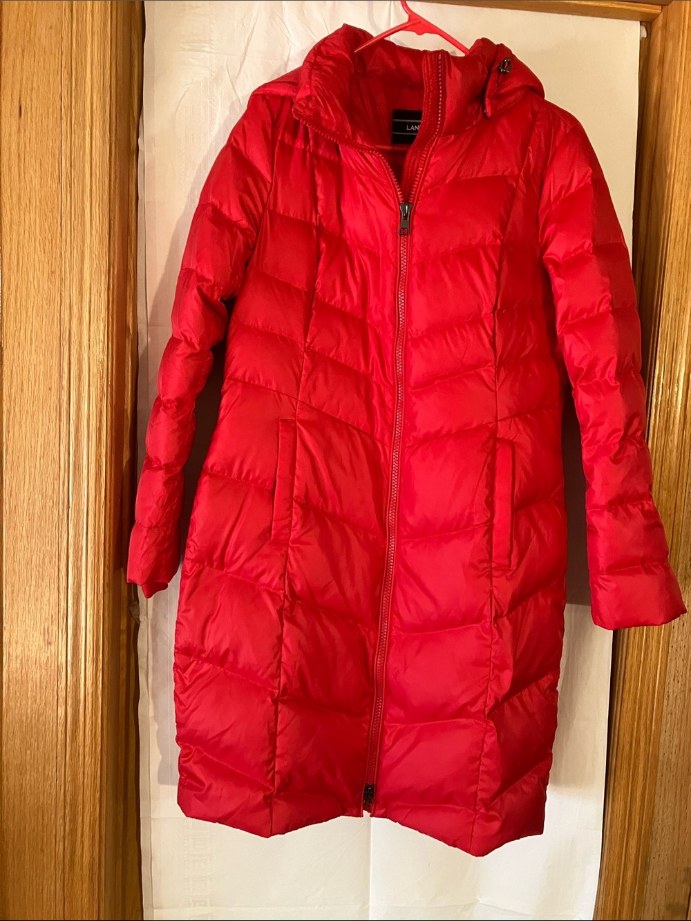 Lands End Women’s S Long Vibrant Red Top & Botton Zipper Puffer Down Coat w/hood